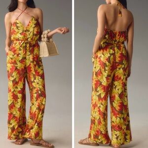 Farm Rio V-neck Tropical Print Jumpsuit, Size S